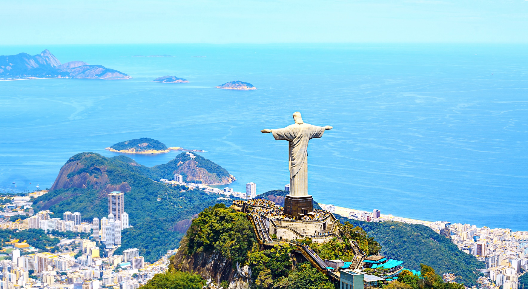 Aerial view of Rio de Janeiro with Christ Redeemer and Corcovado Mountain
